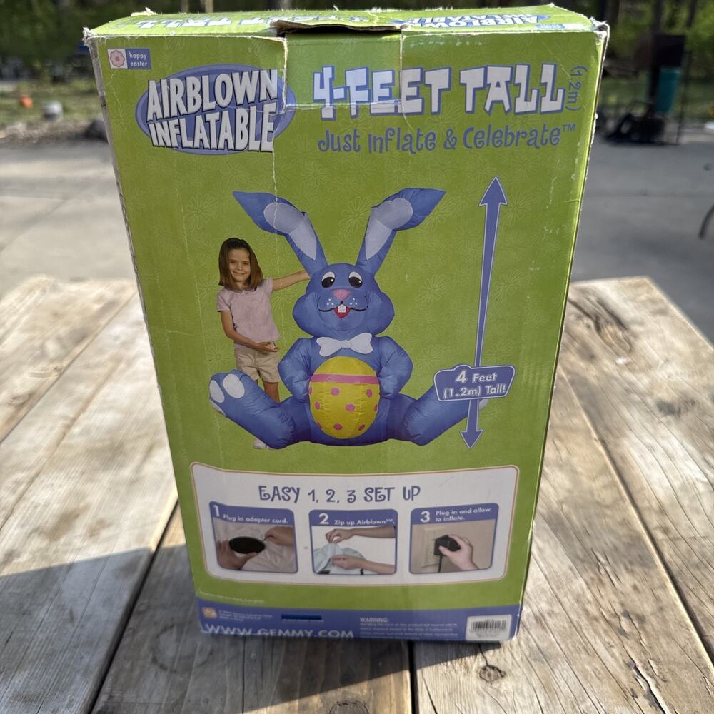 Gemmy Airblown Inflatable Easter Bunny Blue Rabbit w/ Egg 4' Tall 42416 Works!